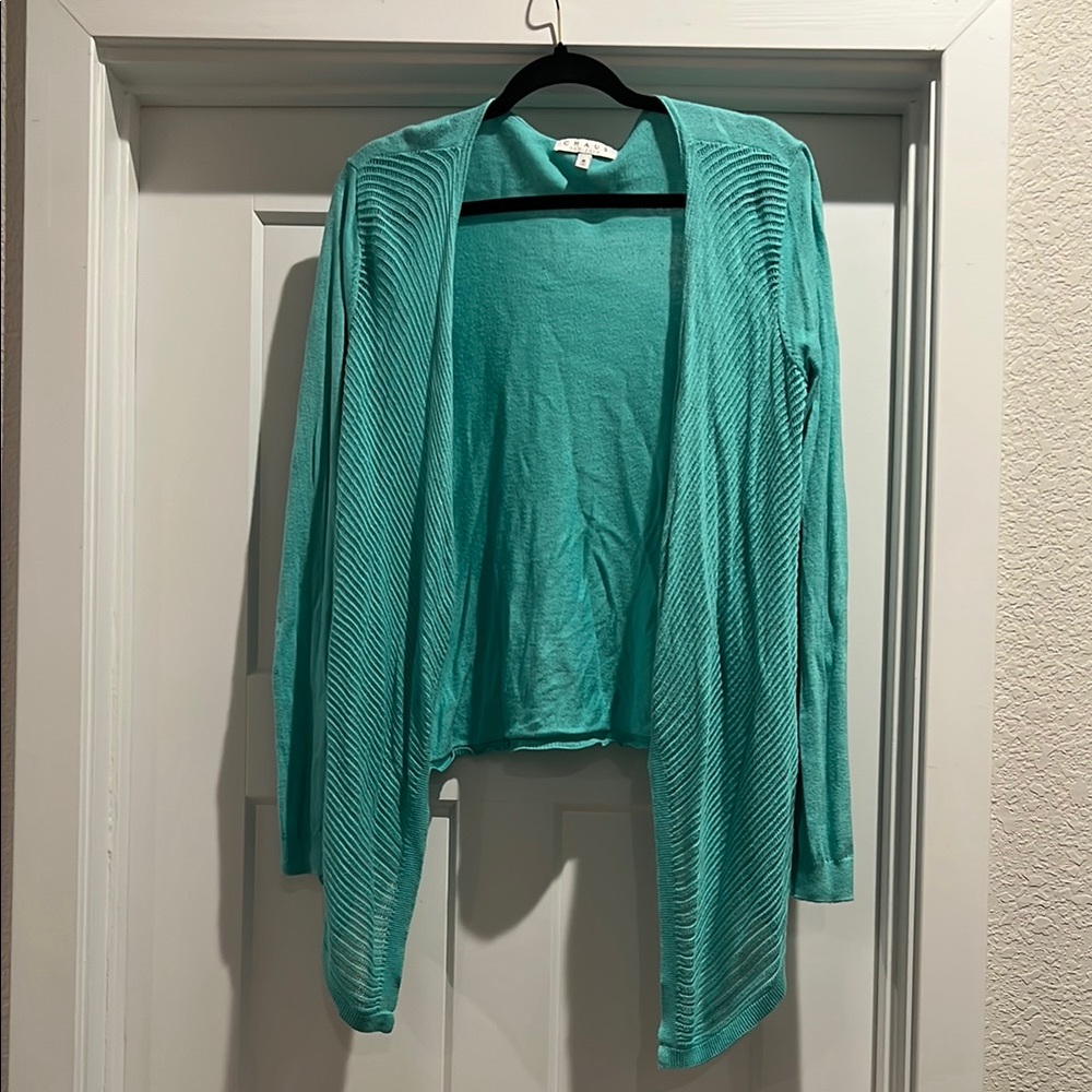 Women's Teal Open-Front Asymmetric Knit Cardigan
